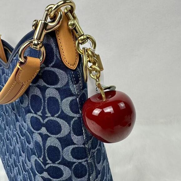 Coach Small Resin Apple Bag Charm In Brass / Red Multi NWT CY399 - Picture 2 of 9